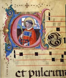 Ms 543 Inicial historiada con San Lorenzo, de un salterio, c.1515