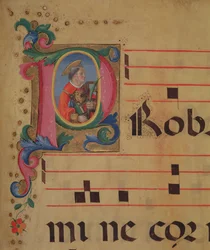 Ms 543 f.113r Inicial historiada P con San Lorenzo, de un salterio, c.1515