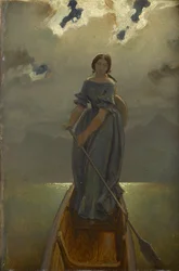La mujer del barco Baronesa Marie Spaun en Gmundner See, c. 1851