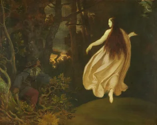 Aparición en el bosque (de La bella durmiente), antes de 1858 (óleo sobre madera)