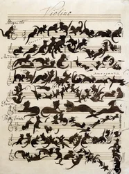 La Sinfonía del Gato (Die Katzensymphony) dibujo de Moritz von Schwind de 1868. Staatliche Kunsthalle Karlsruhe.
