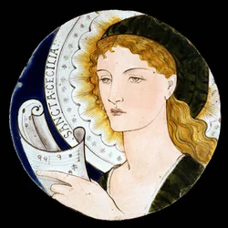 C.2-1922 Azulejo de Morris and Company que representa a Santa Cecilia, diseñado por Edward Burne-Jones (1833-98), pintado por Kate Faulkner, c.1865 (loza pintada)