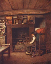 La cocina de una granja (litografía en color)