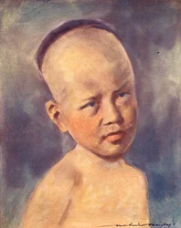 Niños del mundo: Birmanos, un bebé (litografía en color)