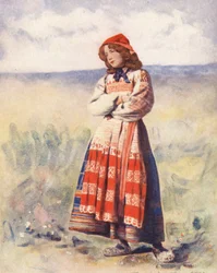 Niños del mundo: Ruso, Esperando (litografía en color)