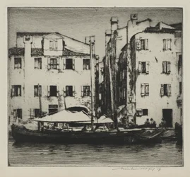 Barcos en un canal, isla veneciana