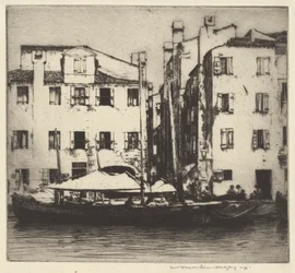 Barcos en un canal, isla veneciana