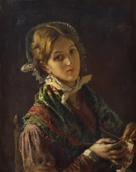 Una mujer tejiendo (óleo sobre lienzo)