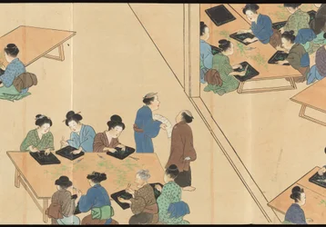 Ilustraciones de la producción de té de Uji