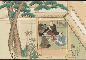 Ilustraciones de la producción de té de Uji