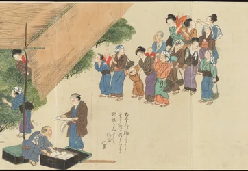 Ilustraciones de la producción de té de Uji