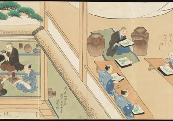 Ilustraciones de la producción de té de Uji