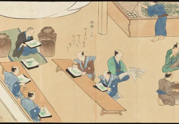 Ilustraciones de la producción de té de Uji