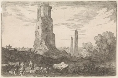 Paisaje con dos obeliscos y la 