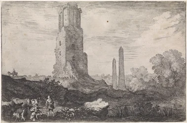 Paisaje con dos obeliscos y la 