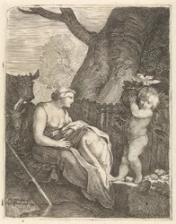 mujer y niño sentados