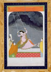 Una dama en un columpio, Kangra, colinas de Punjab c.1790