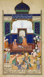 Derviches bailando al son de la música ante su Shaik y un discípulo, del Khamsah del Príncipe Khusrau, Matla al-Anvar, 1485 (890 Hijra)