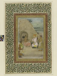 Emperador Akbar y Gosain Jadrup, folio del Muraqqa de San Petersburgo, c.1625-30