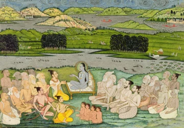 El sabio Shuku Deva dirigiéndose al Rey Parikshit y un grupo de Sadhus, c.1760