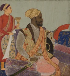 El noble Ikhlas Khan con una petición, c.1650 (acuarela opaca y oro sobre papel)