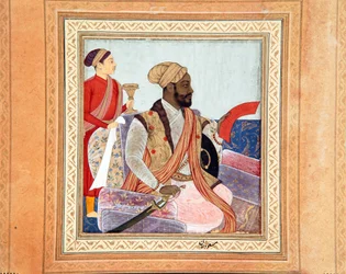 El noble Ikhlas Khan con una petición, c.1650 (acuarela opaca y oro sobre papel)