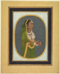 Dama de la corte sirviendo vino, c. 1760, bordes c. 1830s