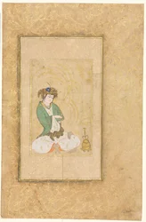 Juventud sentada junto a un sauce, ilustración de una sola página, c. 1600-1650