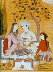 Pareja amorosa y un sirviente, 1696