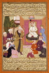 Shah Abbas en ruta entre Sherwan y Azerbaiyán, recibiendo a Sher Shah, c. 1688