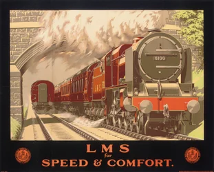 LMS for Speed and Comfort, cartel publicitario del Ferrocarril de Londres, Midland y Escocia (litografía en color)