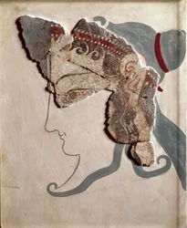 Arte micénico: cabeza femenina. Fragmento de fresco del palacio de Tirinto