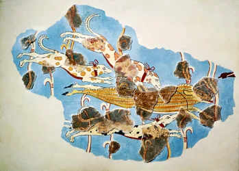 Fresco que representa una escena de caza, de Tirinto, Grecia