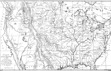 Mapa de América del Norte con ubicaciones de tribus nativas americanas, 1841