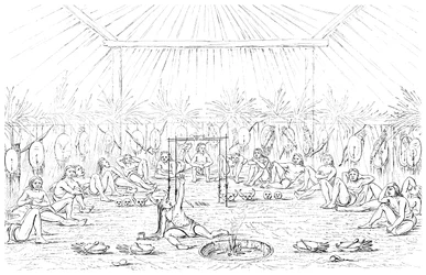 Hombre medicina y interior de tipi, 1841