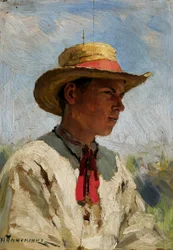 Estudio de un joven con sombrero de paja