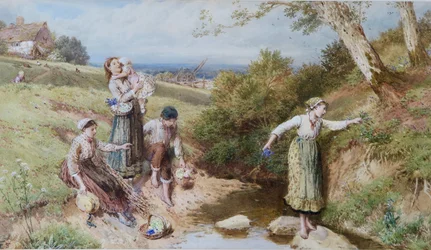 Recolección de prímulas y flores de primavera