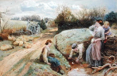 Barcos de juguete navegando en el arroyo