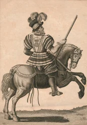 Un yeoman de la guardia, asistiendo a la Reina Isabel en un progreso, c1800