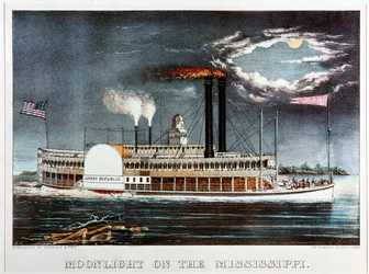 Moonlight on the Mississippi, steamer Great Republic ... (grabado en color)