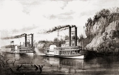 Barcos de vapor compitiendo en el río Mississippi, Estados Unidos.