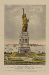 La gran estatua de Bartholdi, La Libertad iluminando el mundo, el regalo de Francia al pueblo estadounidense, c.1885