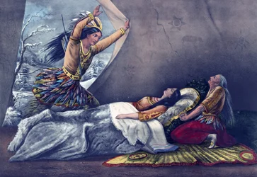 La muerte de Minnehaha Ilustración de Currier & Ives. 1867