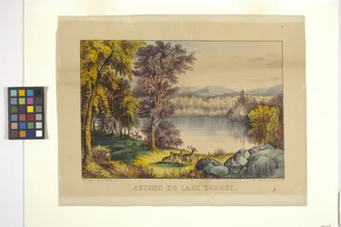 Otoño en el lago George (litografía coloreada a mano)