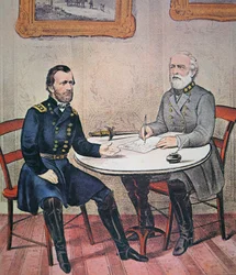 El General Robert E. Lee se rinde al General Ulysses S. Grant en Appomattox Courthouse, 9 de abril de 1865