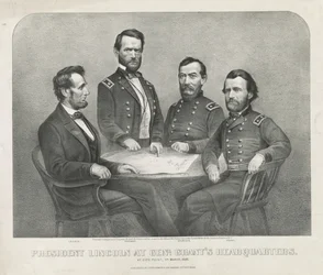 El Presidente Lincoln en el Cuartel General del General Grant, c.1865