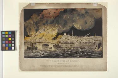 The Great Fire At Boston (litografía coloreada a mano)
