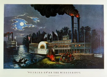 "Leñando en el Mississippi". 1863 (litografía)