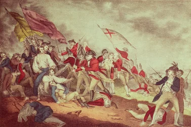 Batalla en Bunker Hill (litografía en color)