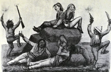 Una ola aullante - en el camino de la guerra (dibujo original de Thomas Worth, del cual se hizo la impresión original)